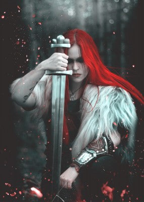 Épée viking à pommeau trilobé, Xᵉ siècle, acier et cuir brun vue studio garde et lame, combat scénique reconstitution GN LARP