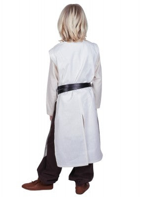 Tabard templier Alexander pour enfant en coton naturel, présenté de dos sur fond clair pour reconstitution, GN ou LARP enfant