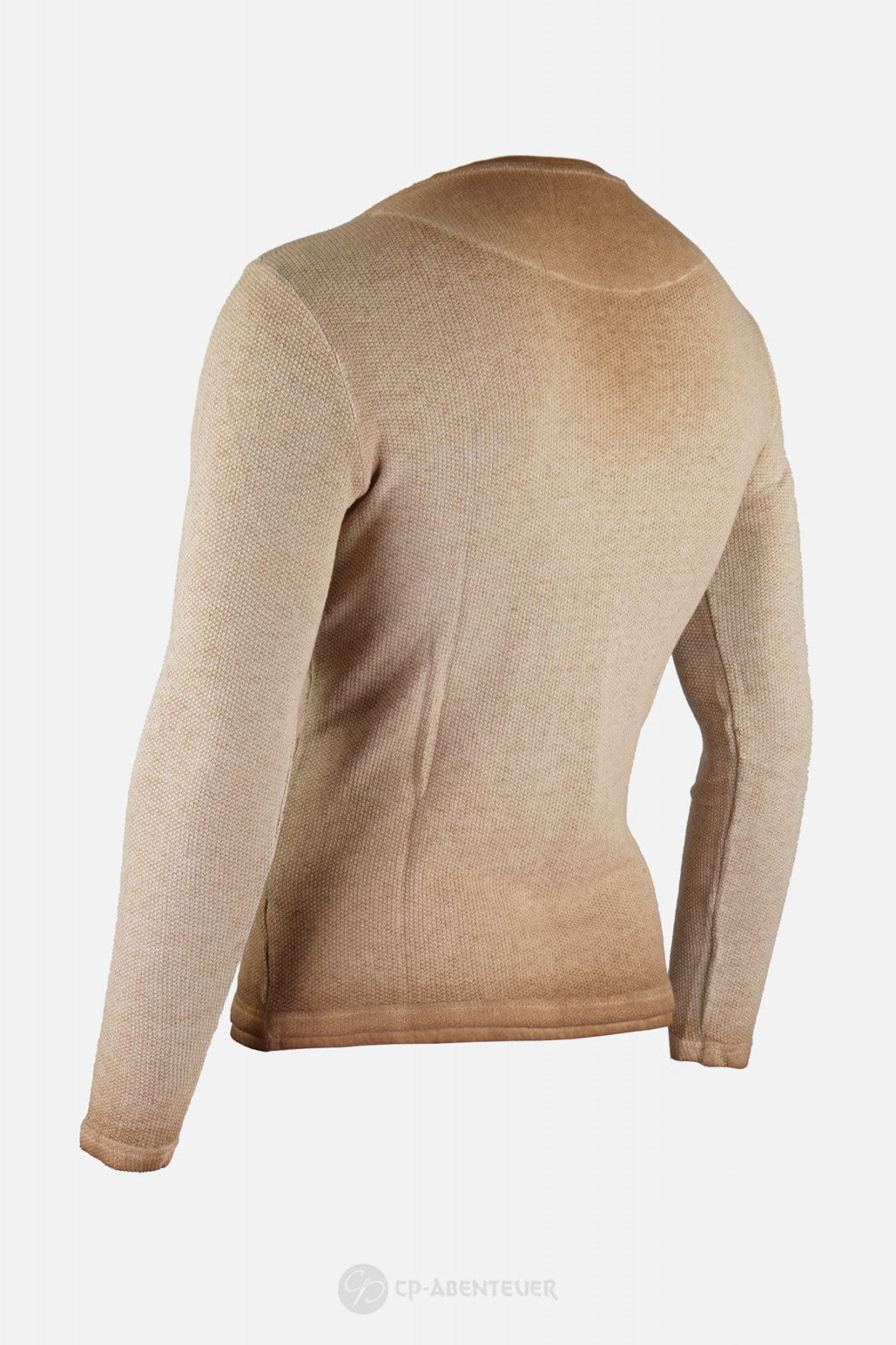 Chemise Andvari médivale – 2 coloris, coton polyester brun, vue de dos, col boutonné, aspect patiné, reconstitution GN LARP