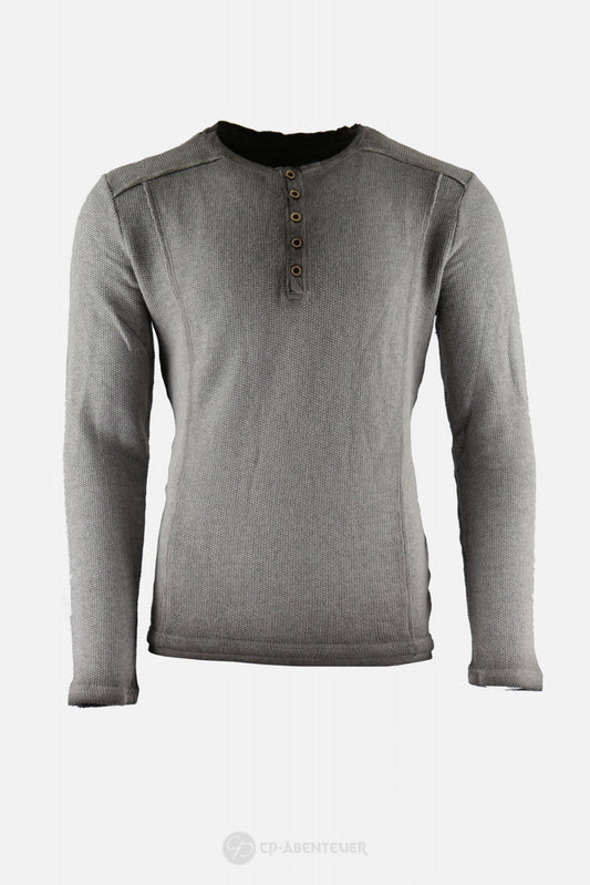 Chemise Andvari médivale – 2 coloris, coton polyester gris, vue de face, col boutonné, aspect patiné, reconstitution GN LARP