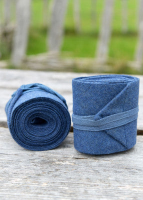 Paire de bandes molletières viking bleues en laine roulées avec liens pour reconstitution, GN et LARP