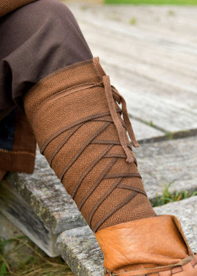 Bande molletière viking brune en laine à motif losangé avec lien de fermeture pour reconstitution, GN et LARP