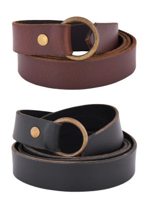 Ceinture médiévale enfant en cuir disponible en brun et noir, avec anneau rond et fermeture par nœud, pour reconstitution, GN ou LARP