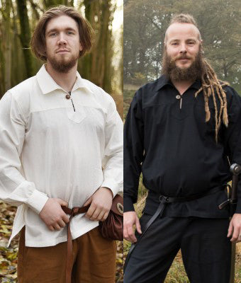 Chemise Götz en coton disponible en naturel et noir, à col simple et boutons en bois, pour reconstitution, GN ou LARP