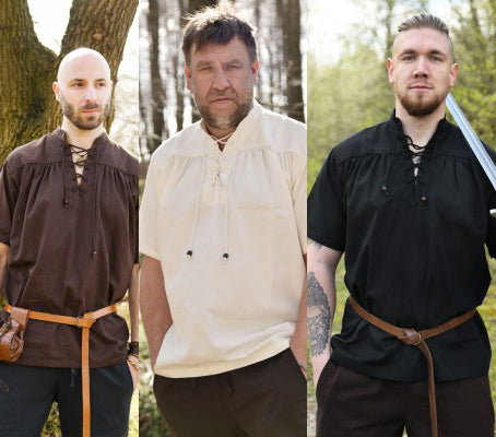 Chemise manches courtes en coton disponible en brun, naturel et noir, pour reconstitution, GN ou LARP