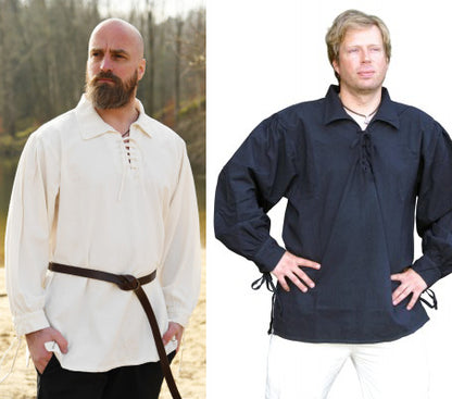 Chemise médiévale en coton disponible en naturel et noir, à coupe ample et encolure lacée pour reconstitution, GN ou LARP