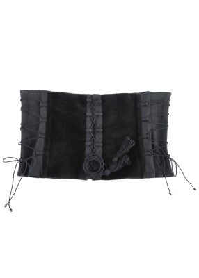 Corsage Anik noir en velours de coton présenté à plat, avec laçage avant et côtés ajustables pour GN ou LARP