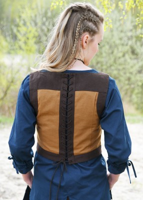 Vue de dos du corsage Kenna brun, avec laçage dorsal entièrement ouvrable