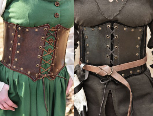 Corsage sous-poitrine en cuir doublé suède, brun et noir, pour reconstitution, GN ou LARP
