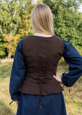 Dos du corsage Tilda brun en coton, avec laçage partiel ajustable pour tenue de reconstitution, GN ou LARP