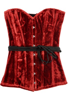 Corsage pleine poitrine en velours rouge, vue de face sur fond clair