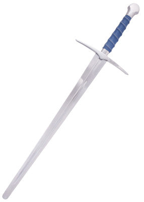 Épée bâtarde à poignée bleue - SK-C, acier gris cuir bleu, détail garde lame, combat scénique reconstitution GN LARP médiéval