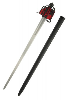 Épée large écossaise à garde en panier – SK-B, métal gris et noir, vue complète avec fourreau noir mat, reconstitution GN
