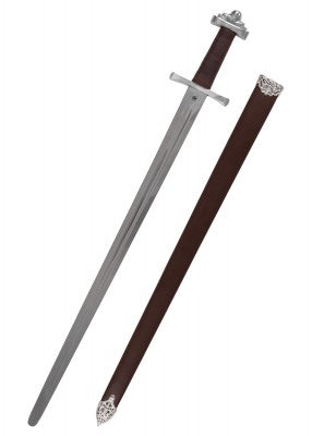 Épée viking Petersen S SK-B Xᵉ siècle, lame EN45 75,5 cm, avec fourreau cuir brun, pour reconstitution et combat scénique