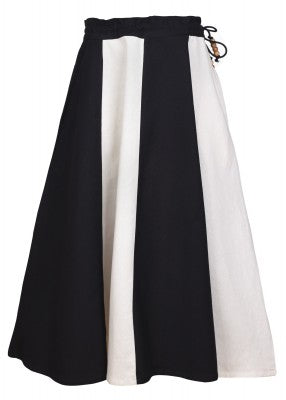 Jupe Lucia pour enfant en coton blanc-noir, présentée de face avec panneaux contrastés pour reconstitution, GN ou LARP enfant