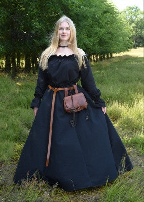 Jupe unie noire en coton portée en extérieur, avec coupe ample pour reconstitution, GN ou LARP