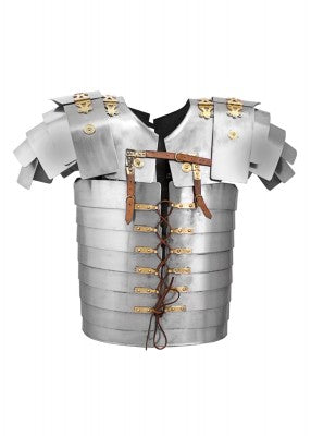 Lorica segmentata Corbridge A en acier inoxydable, vue de face complète avec épaulières pour reconstitution historique, GN ou LARP