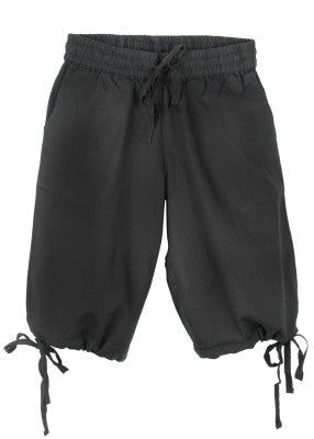 Pantalon court Jonte pour enfant en coton noir, présenté de face avec taille élastiquée pour reconstitution, GN ou LARP enfant