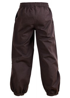 Pantalon large Thore pour enfant en coton brun, présenté de dos avec taille élastiquée et bas resserrés pour reconstitution, GN ou LARP