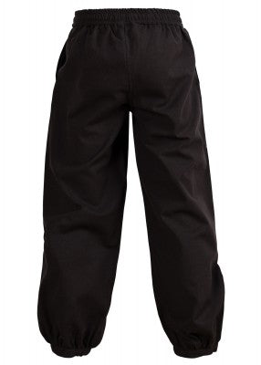 Pantalon large Thore pour enfant en coton noir, présenté de dos avec taille élastiquée et bas resserrés pour reconstitution, GN ou LARP