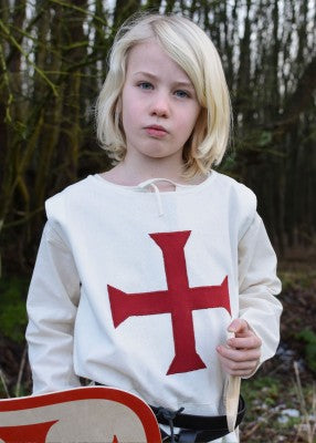 Tabard templier Alexander pour enfant en coton naturel, portrait avec croix rouge pour reconstitution, GN ou LARP enfant