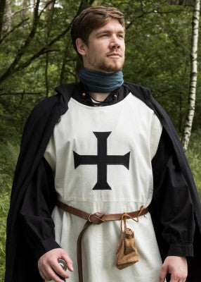 Tabard blanc de l’Ordre teutonique avec croix noire, ceinture et cape pour reconstitution, GN et LARP
