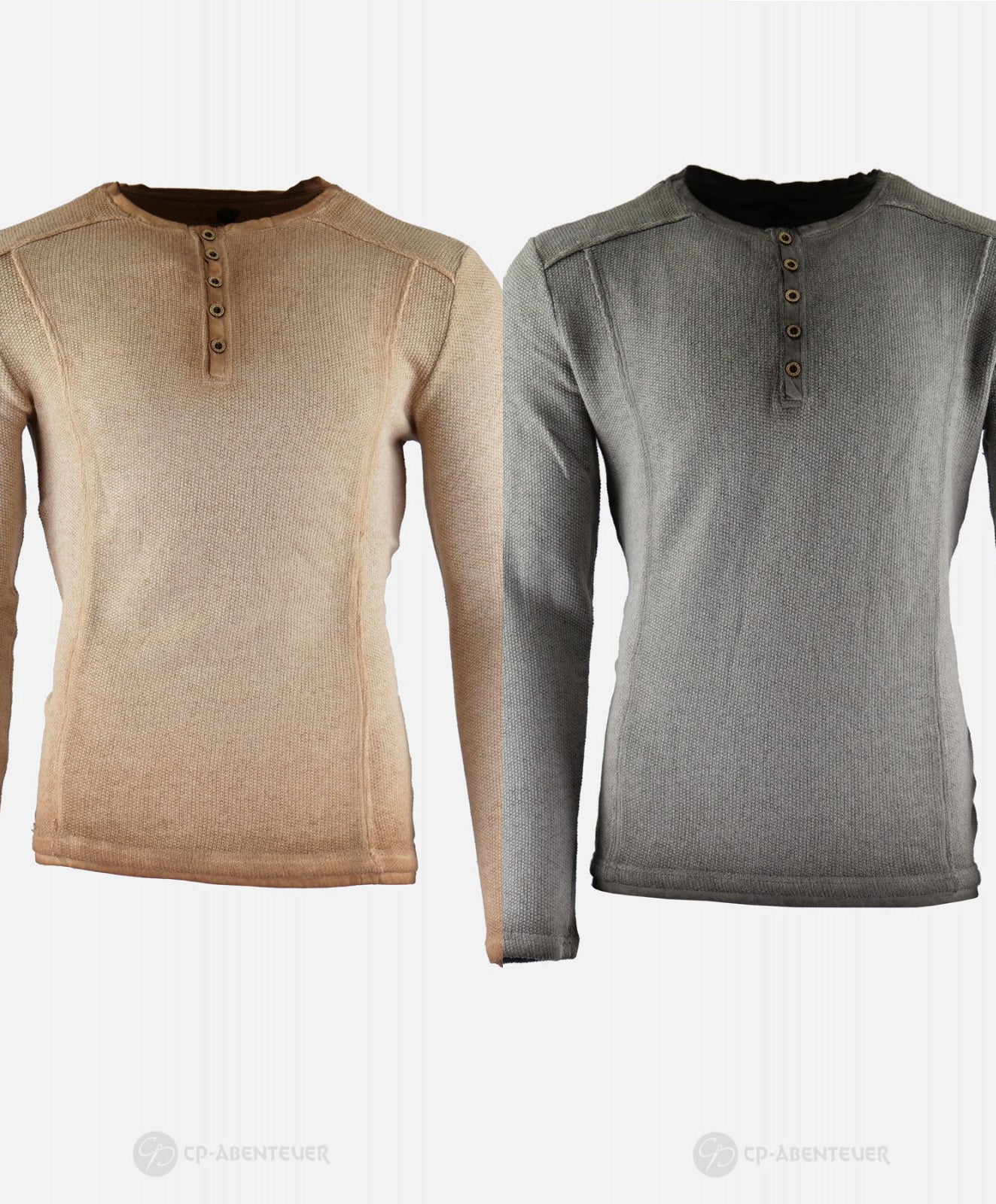 Chemise Andvari médivale – 2 coloris, coton polyester brun et gris, vue de face deux coloris, aspect patiné, médiéval GN LARP