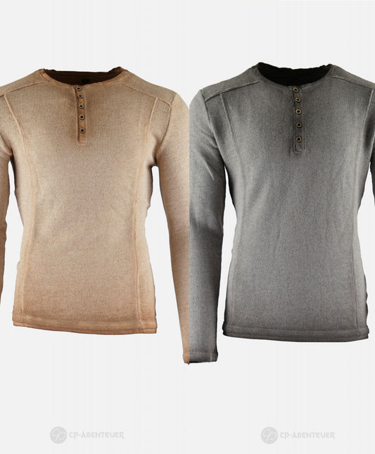 Chemise Andvari médivale – 2 coloris, coton polyester brun et gris, vue de face deux coloris, aspect patiné, médiéval GN LARP