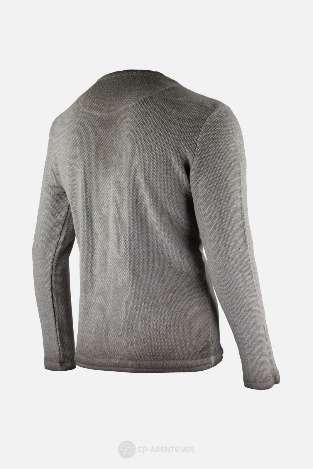 Chemise Andvari médivale – 2 coloris, coton polyester gris, vue 3/4 dos, col boutonné, aspect patiné, reconstitution GN LARP