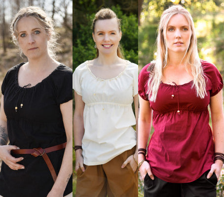 Tunique Aren à manches courtes en 3 coloris, noir, naturel et bordeaux, pour reconstitution, GN ou LARP