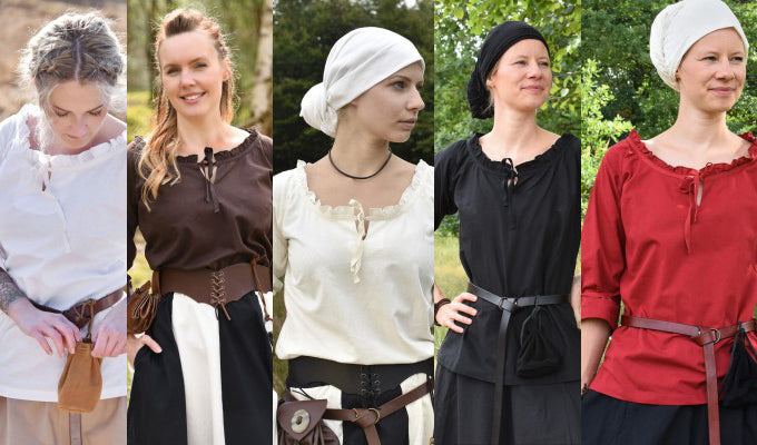 Tunique Birga en 5 coloris, rouge, noir, naturel, blanc et brun, pour reconstitution, GN ou LARP