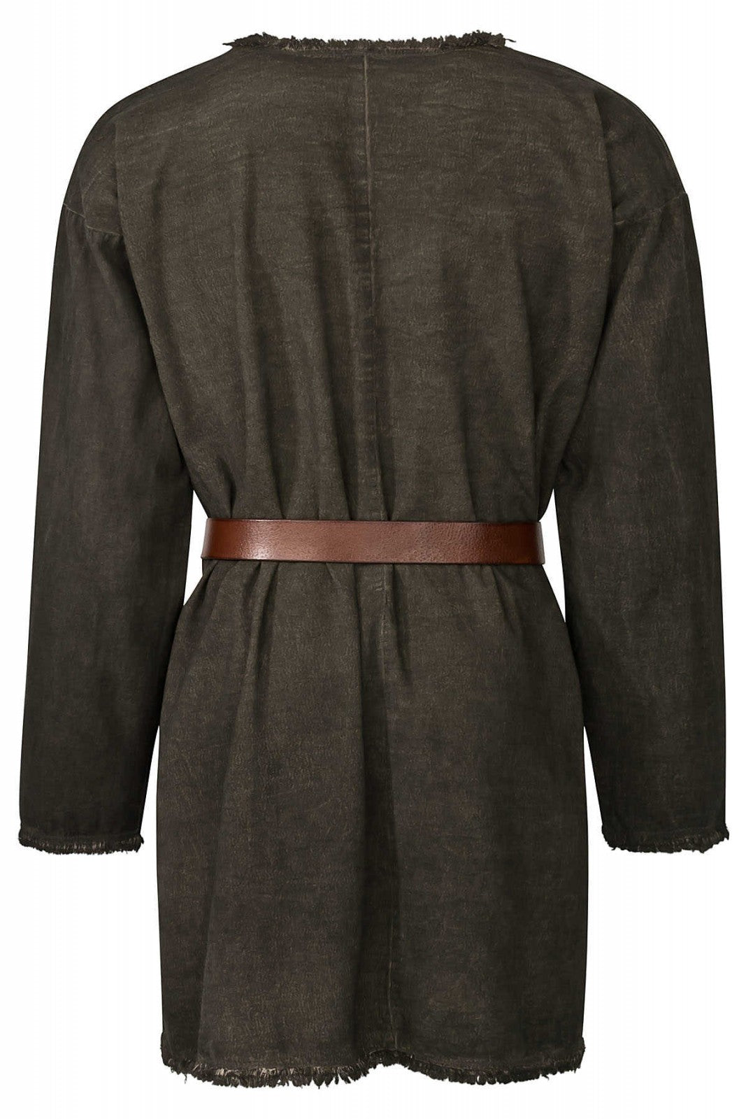 Tunique Einfalp médiévale – 3 coloris, coton vert, vue de dos ceinturée, bords effilochés, reconstitution médiévale GN LARP