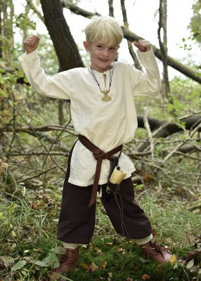 Tunique Arn pour enfant en coton blanc, portée en pied en extérieur avec ceinture pour reconstitution, GN ou LARP enfant