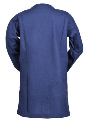 Tunique Arn pour enfant en coton bleu, présentée de dos sur fond clair pour reconstitution, GN ou LARP enfant