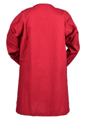Tunique Arn pour enfant en coton rouge, présentée de dos sur fond clair pour reconstitution, GN ou LARP enfant