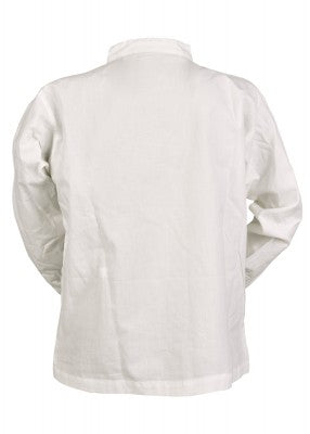 Tunique Colin à lacets pour enfant en coton blanc, présentée de dos sur fond clair pour reconstitution, GN ou LARP enfant