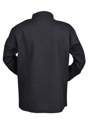 Tunique Colin à lacets pour enfant en coton noir, présentée de dos sur fond clair pour reconstitution, GN ou LARP enfant