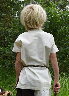 Tunique Linus à manches courtes pour enfant en coton blanc, portée de dos en extérieur pour reconstitution, GN ou LARP enfant