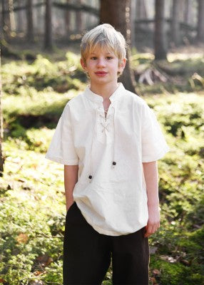 Chemise Nilo à manches courtes pour enfant en coton naturel, portée de face en extérieur pour reconstitution, GN ou LARP enfant