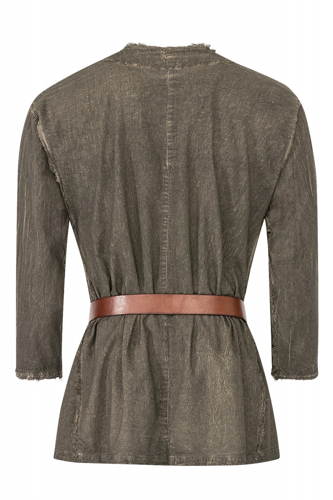 Chemise Wolf médiévale – 3 coloris, coton vert, vue de dos ceinturée, effet usé, reconstitution médiévale GN LARP